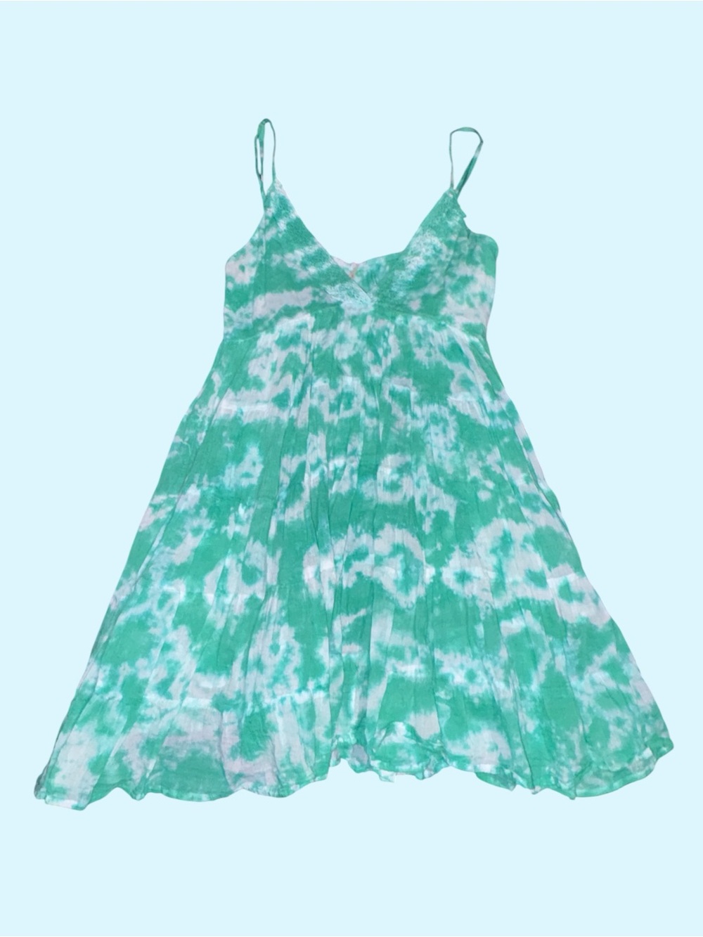 RAGA x Anthropologie Tie-Dye Pintuck Baby Doll Mini Dress Teal Size M MSRP $179 - Picture 2 of 4